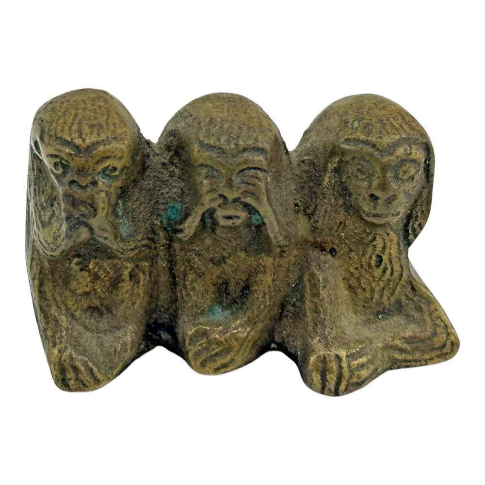 Vintage Mini Brass Three Wise Monkeys See Hear Speak No Evil Figurine 1970s Boho